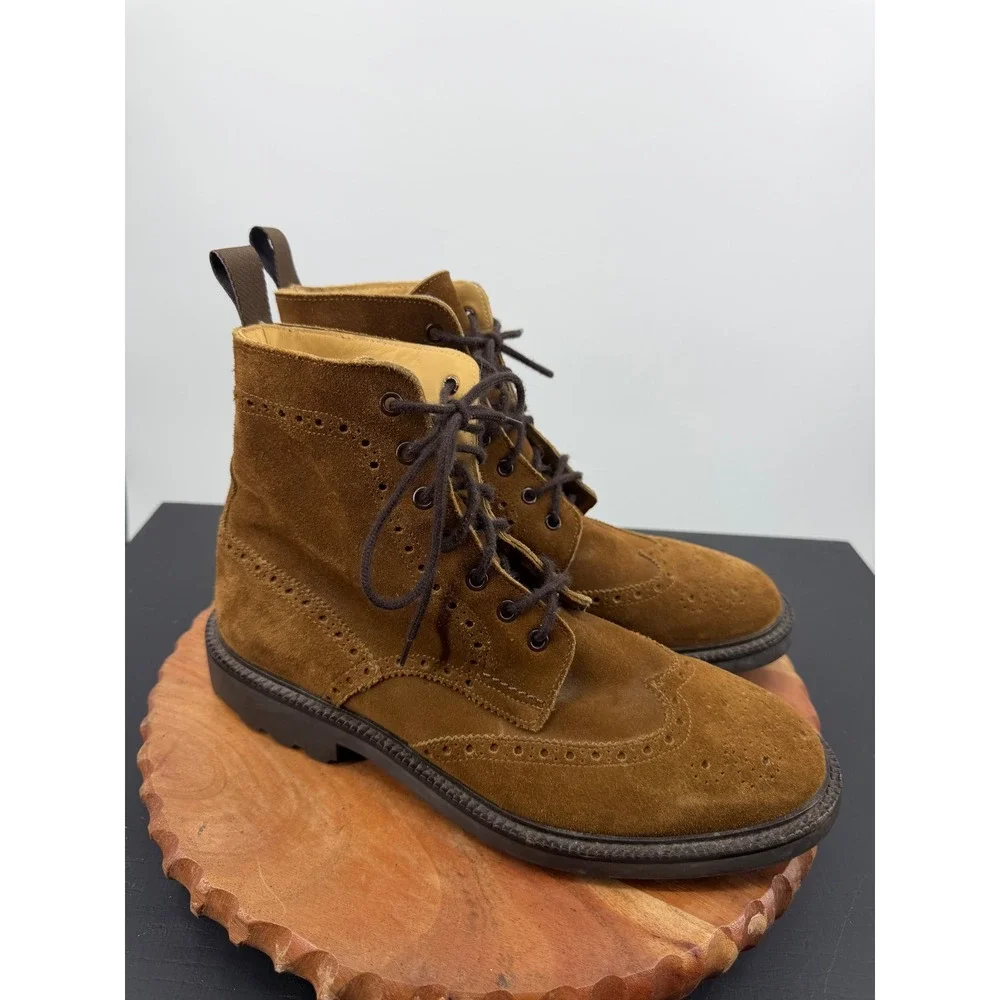 J.Crew Wingtip Brogue Boots Mens 9.5 Brown Suede Lug Sole 72864